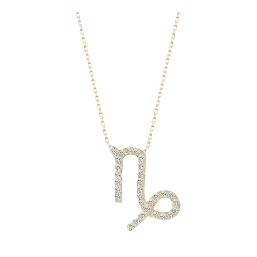 Colar Feminino Ouro 18k Signo Capricórnio Cravejado Diamante