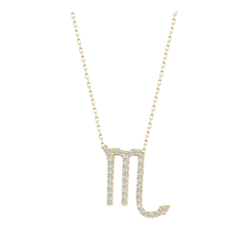 Colar Feminino Ouro 18k Signo Escorpião Cravejado Diamante