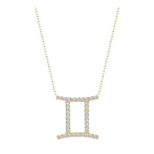 Colar Feminino Ouro 18k Signo Gêmeos Cravejado Diamante