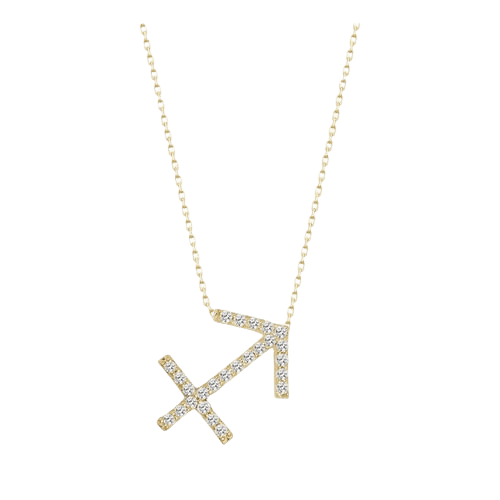 Colar Feminino Ouro 18k Signo Sagitário Cravejado Diamante