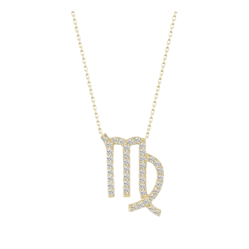 Colar Feminino Ouro 18k Signo Virgem Cravejado Diamante