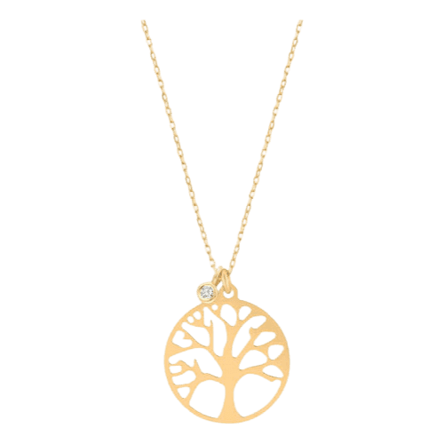 Colar Ouro 18k 750 Feminino Arvore Da Vida Ponto Diamante