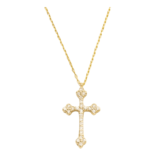 Colar Ouro 18k 750 Feminino Cruz Cravejada Diamante Luxo