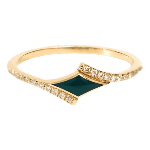 Anel Ouro 18k Esmaltado Feminino Diamantes Luxo