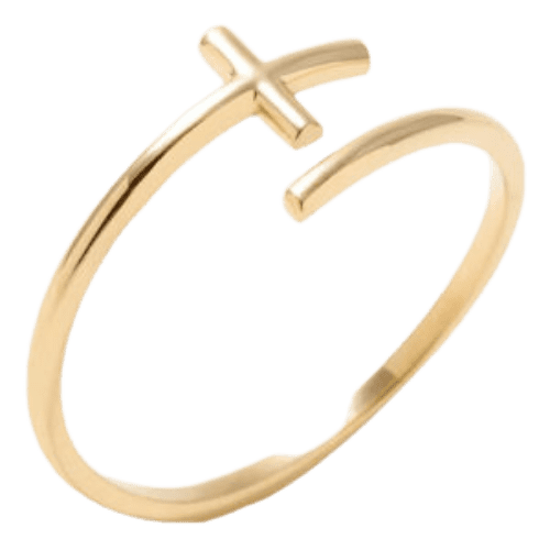 Anel Solitário Feminino Ouro 18k 750 Cruz Ajustável Elegante