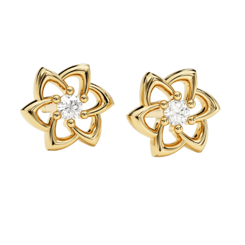 Brinco Feminino Ouro 18k 750 Flor Delicada Diamante Central