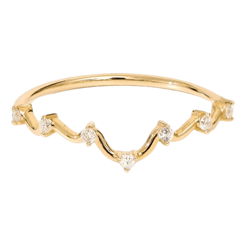 Anel Ouro 18k 750 Feminino Empilhável Em Zig-zag Diamante