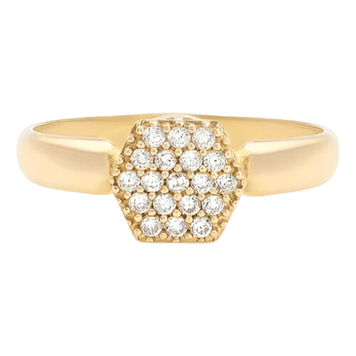 Anel Ouro 18k 750 Hexagonal Cravejado Diamantes Luxo
