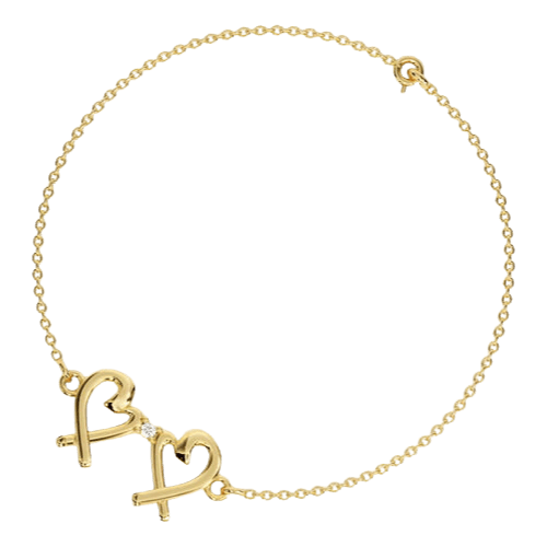 Pulseira Ouro 18k Feminina Coração Duplo Cravejado Elegante