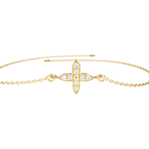 Pulseira Feminina Ouro 18k Flor Cravejada Diamante Elegante