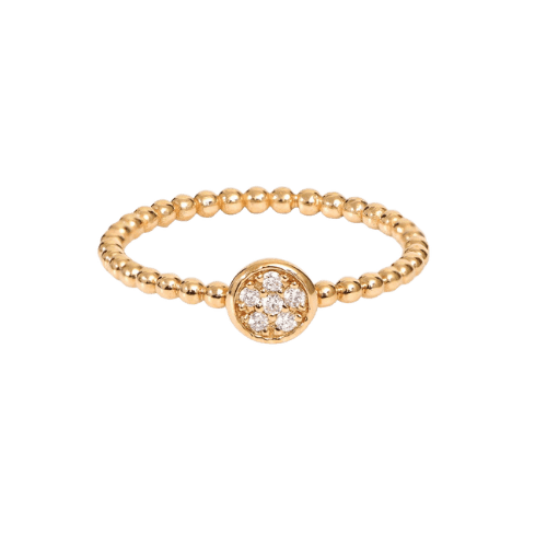 Anel Esferas Ouro 18k Feminino Circulo Cravejado Diamantes
