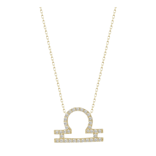 Colar Feminino Ouro 18k 750 Signo Libra Cravejado Diamante