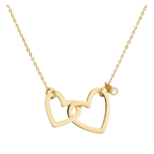 Colar Feminino Ouro 18k 750 Coração Duplo Ponto Diamante Lux