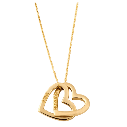 Colar Feminino Ouro 18k 750 Coração Duplo Com Gravação Nome