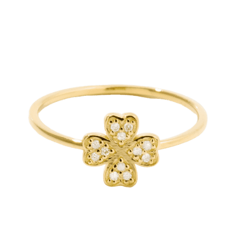 Anel Feminino Ouro 18k 750 Trevo Cravejado Diamantes Luxo