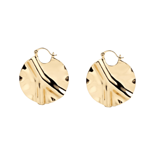 Brinco Ouro 18k 750 Feminino Circulo Martelado Elegante Luxo