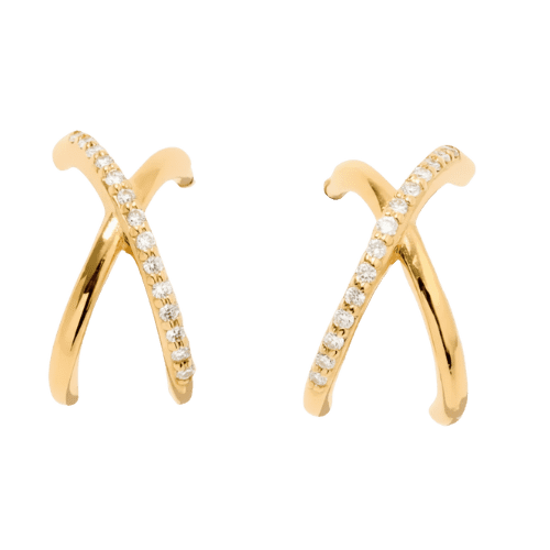 Brincos Ouro 18k Feminino X Torcido Discreto Diamantes Luxo