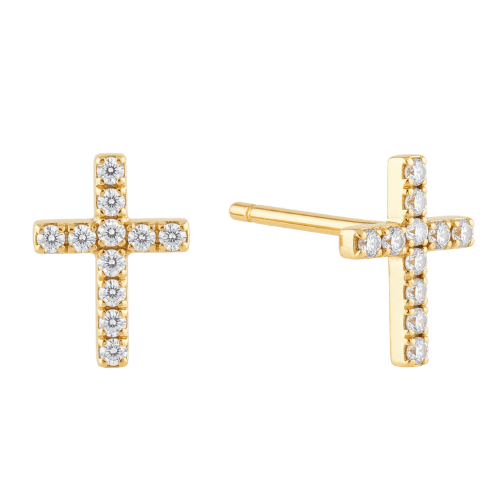 Brinco Feminino Ouro 18k750 Cruz Delicada Cravejado Diamante
