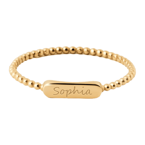 Anel Feminino Ouro 18k 750 Esferas Com Gravação De Nome Luxo