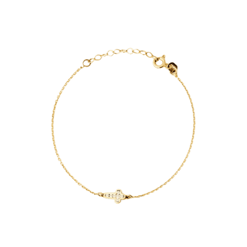 Pulseira Ouro 18k Feminina Cruz Estilosa Cravejada Diamante