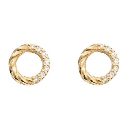 Brinco Ouro 18k Feminino Circulo Torcido Cravejado Diamante