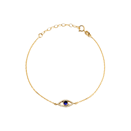 Pulseira Feminina Ouro 18k Olho Cravejado Diamante E Safira