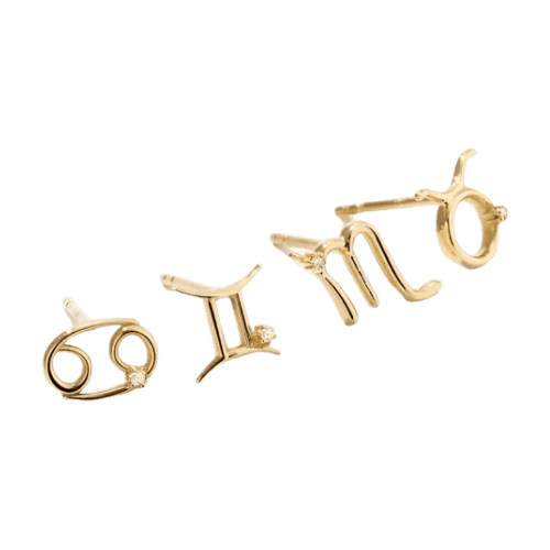 Brinco Ouro 18k 750 Feminino Signos Ponto Central Diamante