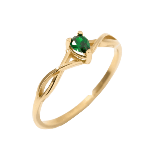 Anel Torcido Ouro 18k 750 Feminino Esmeralda Central Luxo