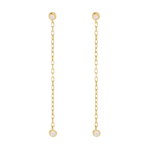 Brinco Ouro 18k 750 Feminino Pendulo Pontos Diamante Luxo