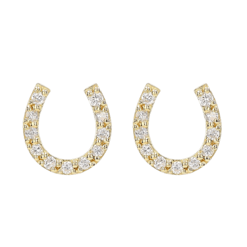 Brinco Ouro 18k 750 Feminino Ferradura Cravejada Diamante
