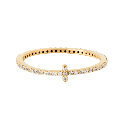 Anel Solitário Feminino Ouro 18k 750 Cruz Cravejada Diamante