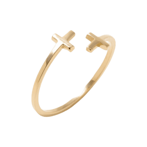 Anel Cruz Ajustável Feminino Ouro 18k 750 Elegante Luxo