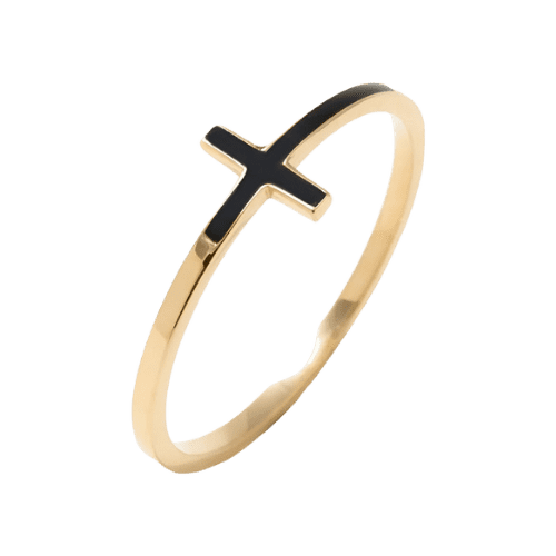 Anel Cruz Feminino Ouro 18k 750 Esmaltado Elegante Luxo
