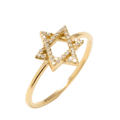 Anel Feminino Ouro 18k Estrela De Davi Cravejada Diamantes