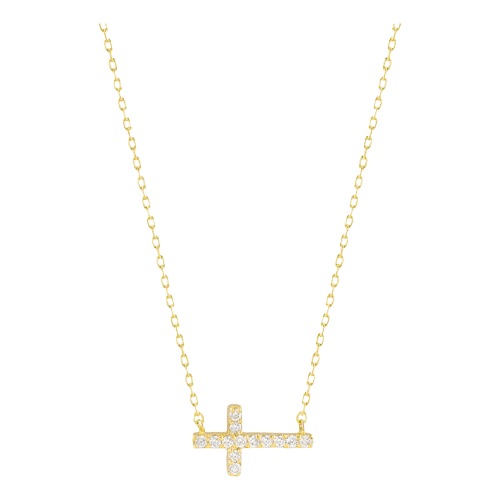 Colar Ouro 18k750 Feminino Cruz Lateral Cravejada Diamantes